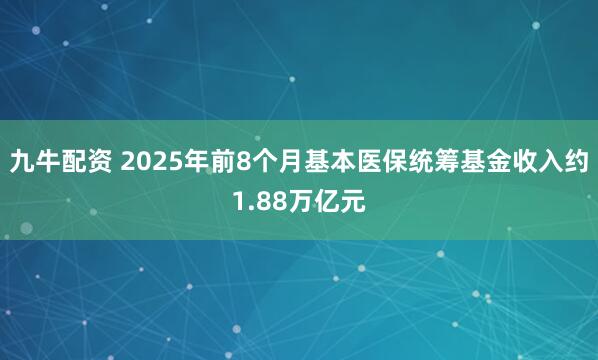 九牛配资 2025年前8个月基本医保统筹基金收入约1.88万亿元