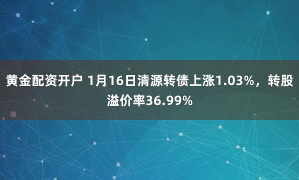 黄金配资开户 1月16日清源转债上涨1.03%，转股溢价率36.99%